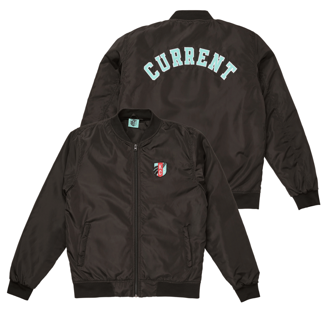 Unisex Black Crest Bomber Jacket Dual Image