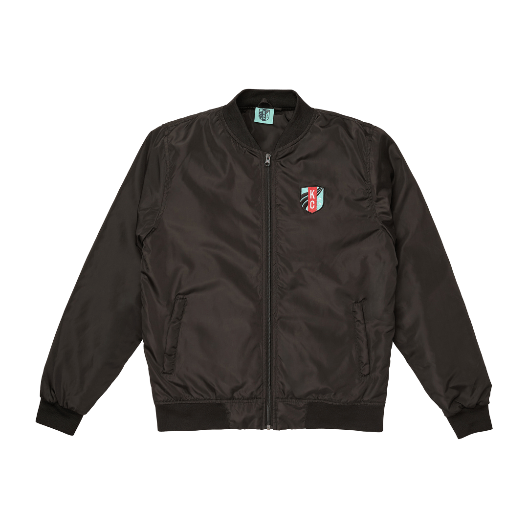 Unisex Black Crest Bomber Jacket Front