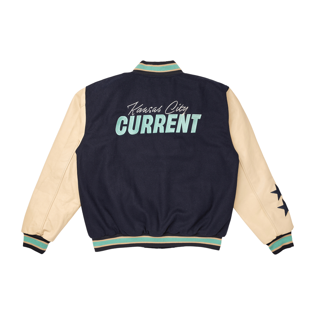 Unisex Navy Letterman Jacket Back