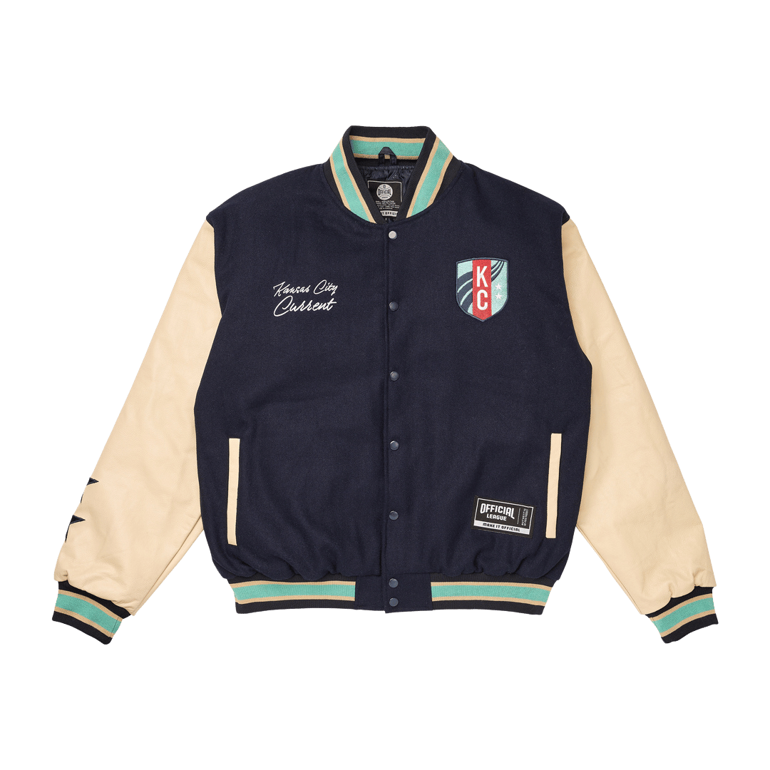 Unisex Navy Letterman Jacket Front