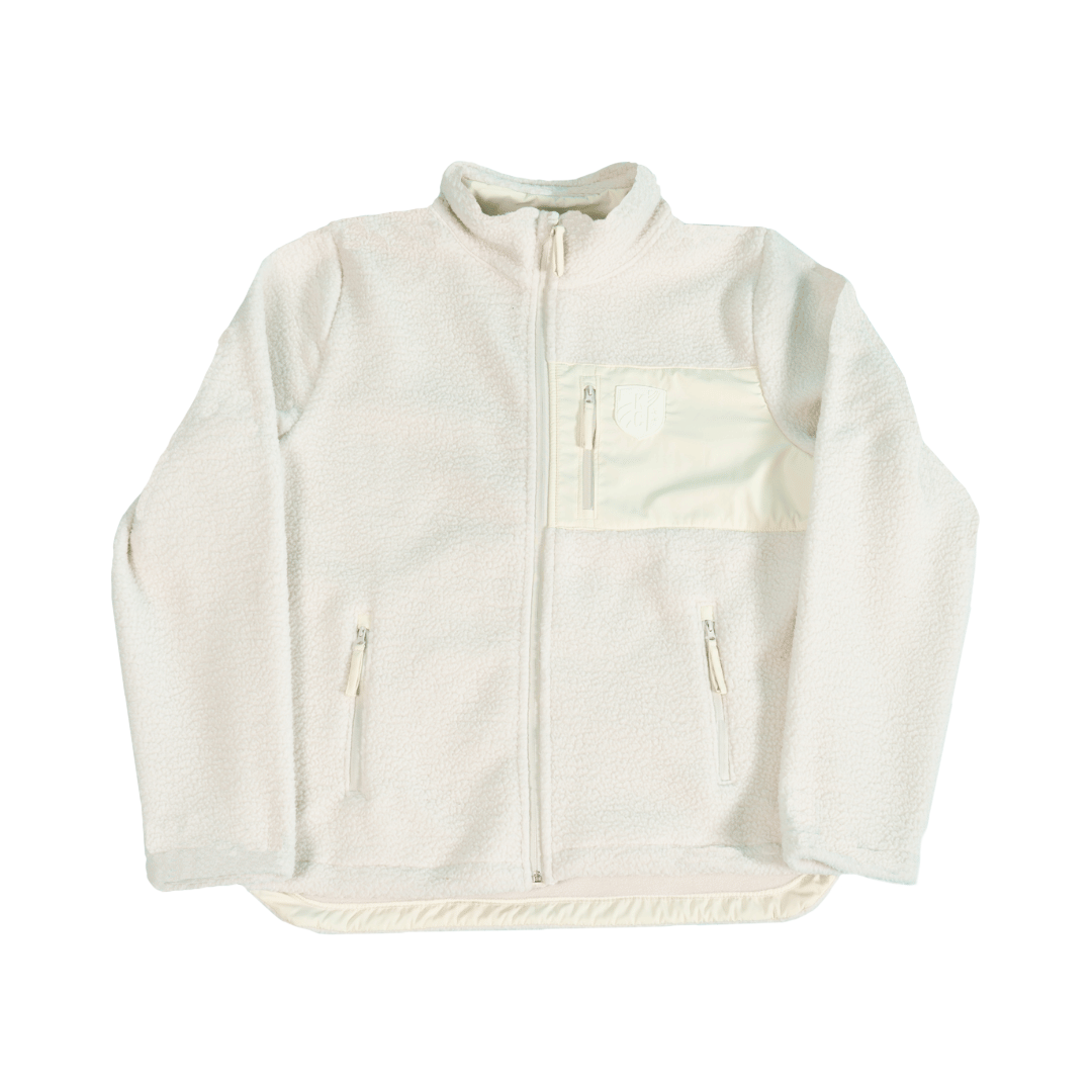 Unisex Cream Tonal Emboirdered Sherpa Jacket