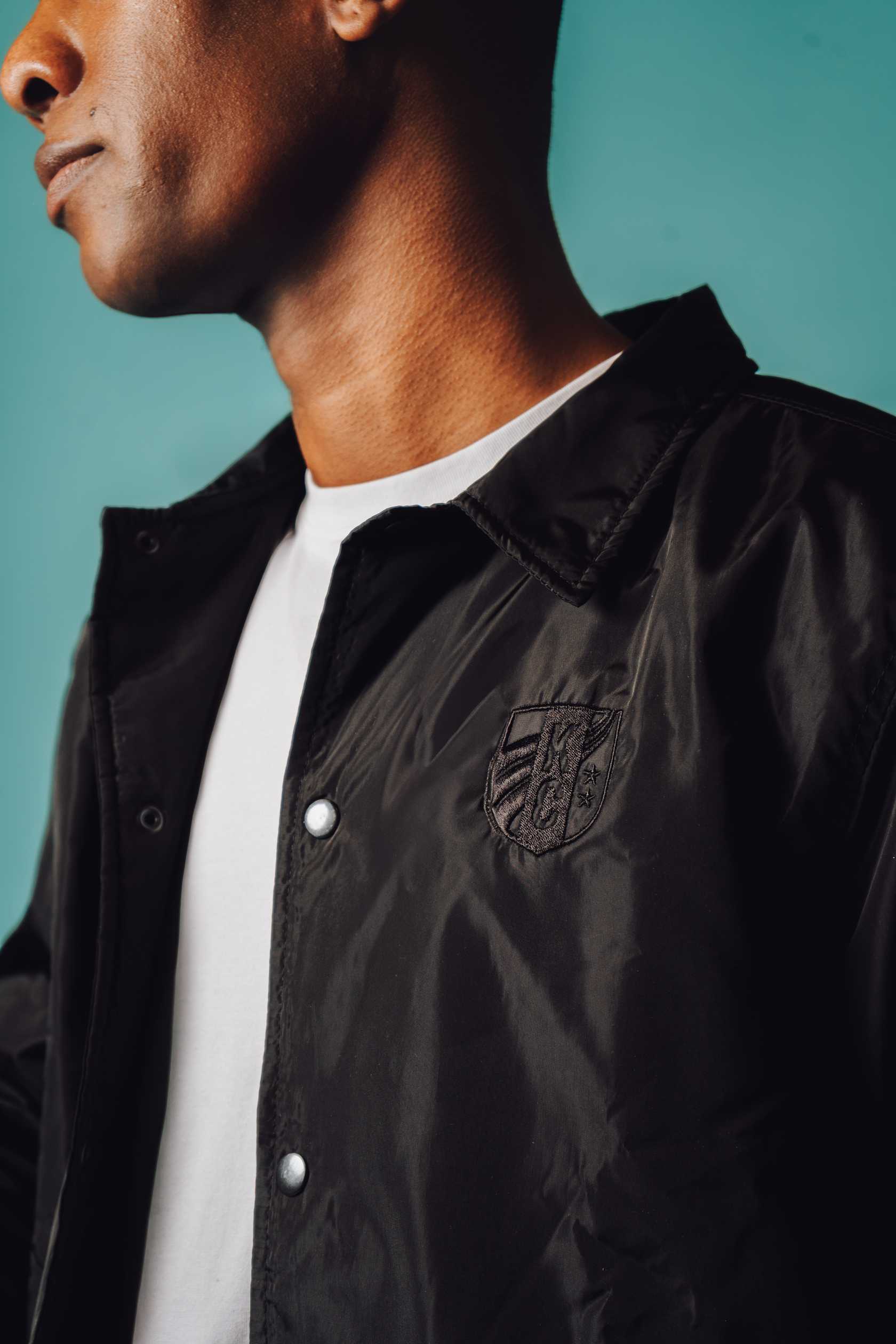 Unisex Black Tonal Coach Jacket Front Shoulder Crest